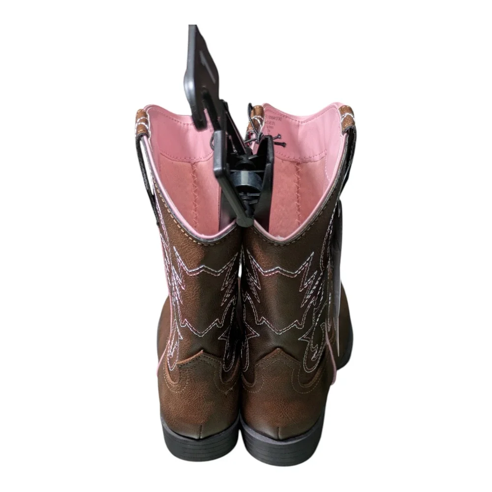 Wonder Nation -Girls Youth Size 1-Western Style Boots - Pink/Blue Stitching NWT